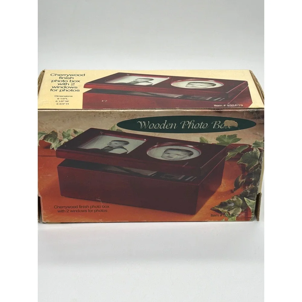 IDC Cherrywood Finish Wooden Photo Box with 2 Picture Windows 9324-19 NEW